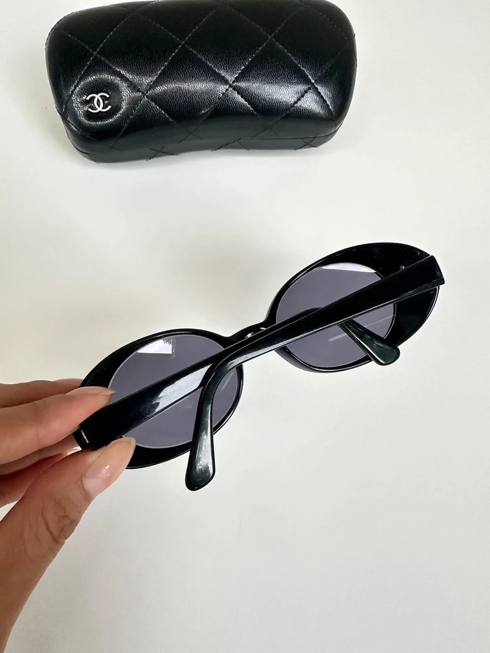 CHANEL Vintage 1990’s Oval Black Sunglasses with Gold CC Emblem